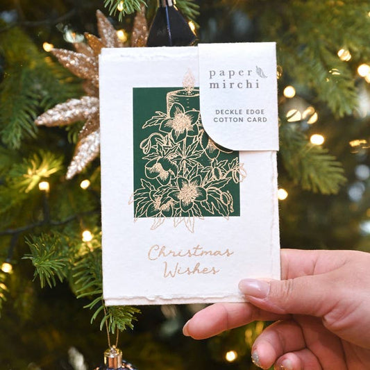 Deckle Edge Cotton Christmas Card - Hellebores Verdant