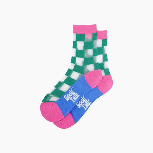 Checkerboard Combed Cotton Sheer Socks