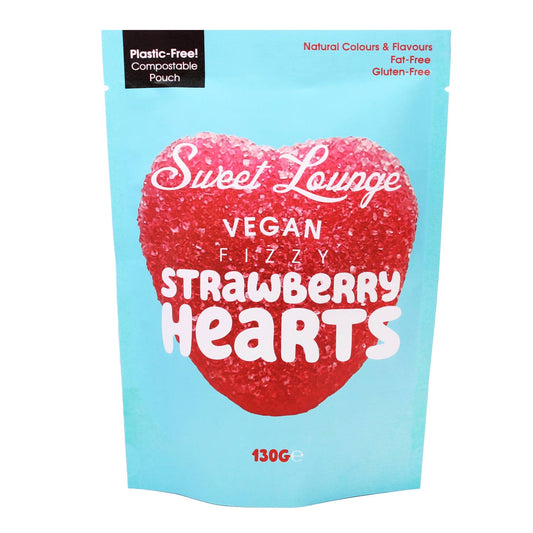 Vegan Fizzy Strawberry Hearts (Plastic-Free) 130g