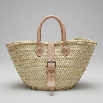 Market Basket with Leather Buckle - Pale Pink