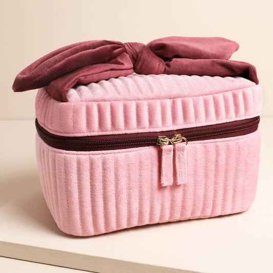 Pale Pink Velvet Makeup Bag