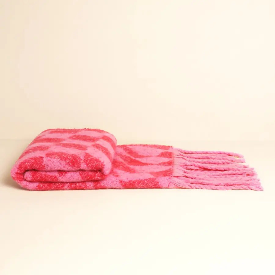 Pink and Red Wavy Checkerboard Winter Scarf