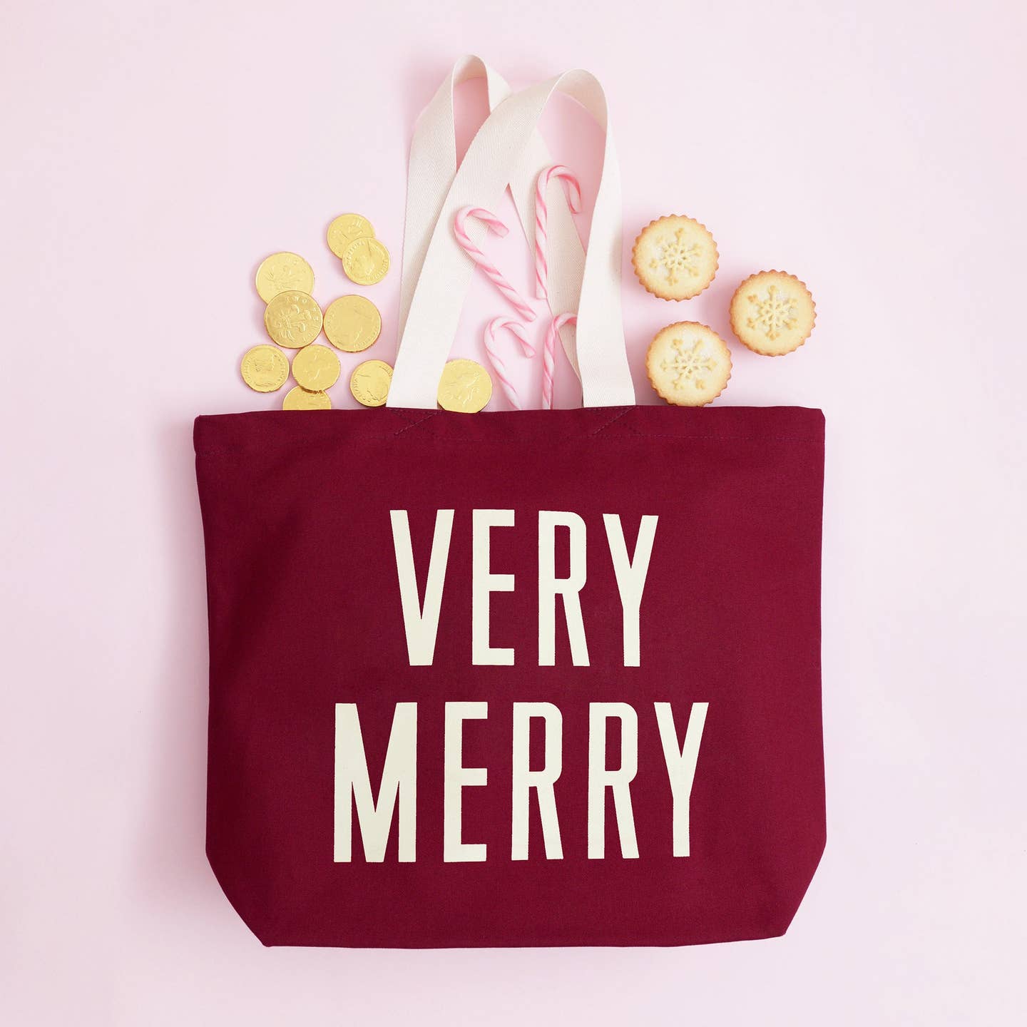 Very Merry - Burgundy Canvas Tote Bag