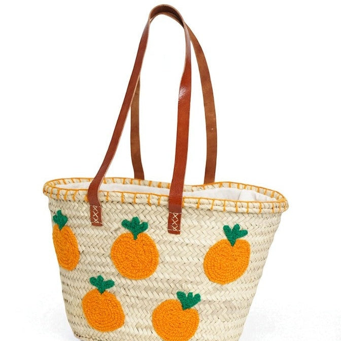 Embroidered Oranges straw tote bag