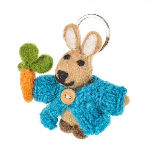 Handmade Felt Rabbit in Cardigan Keyring