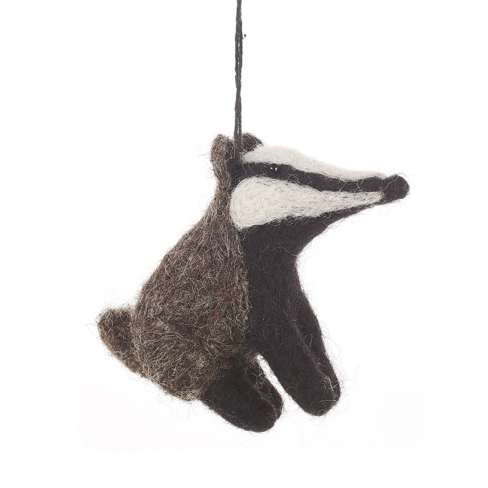 Handmade Felt Badger Hanging Decoration