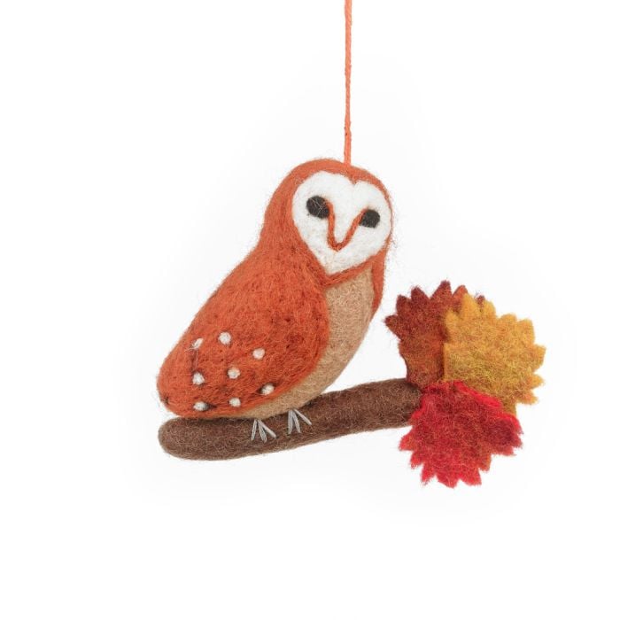 Handmade Felt Bryony Barn Owl Hanging Decoration