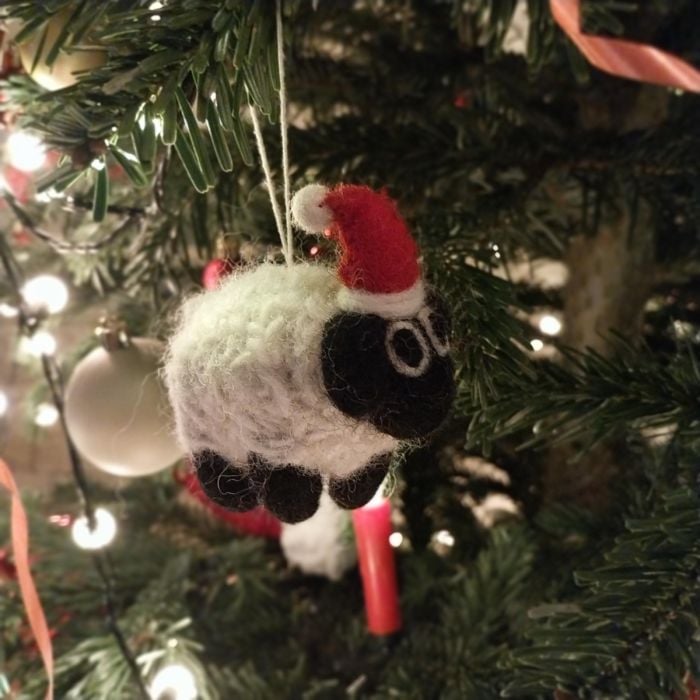 Handmade Felt Biodegradable Christmas Black Sheep Tree Hanging Decoration