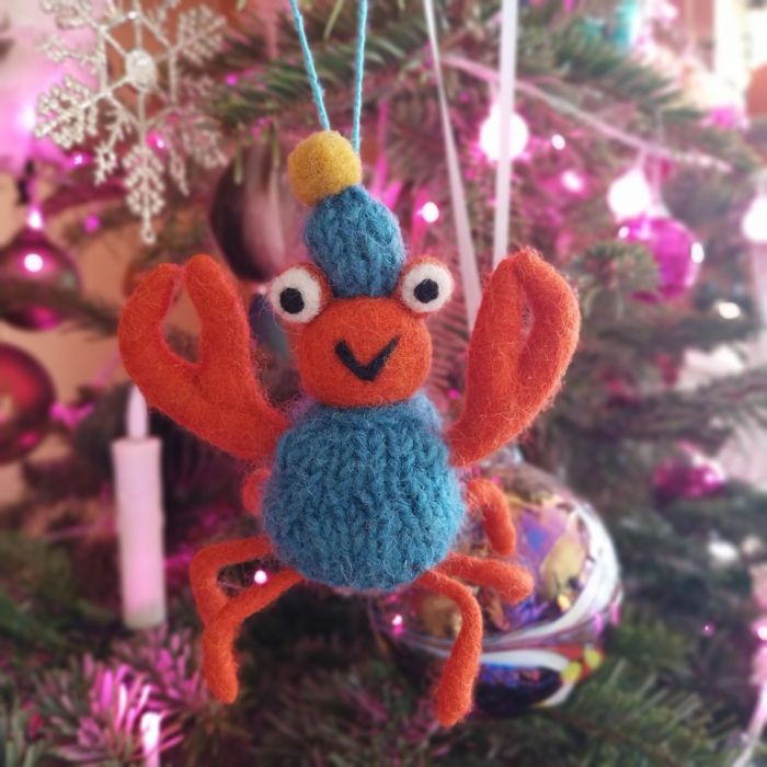 Handmade Felt Sammy Snowcrab Hanging Christmas Crab Decoration