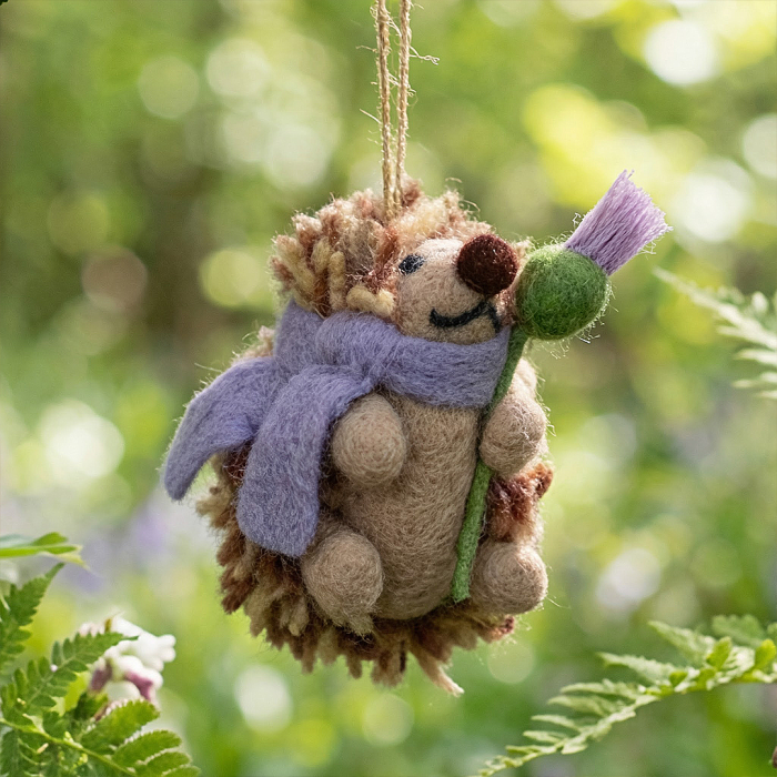 Handmade Felt Hedgehog with thistle Hanging Decoration