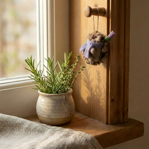 Handmade Felt Hedgehog with thistle Hanging Decoration
