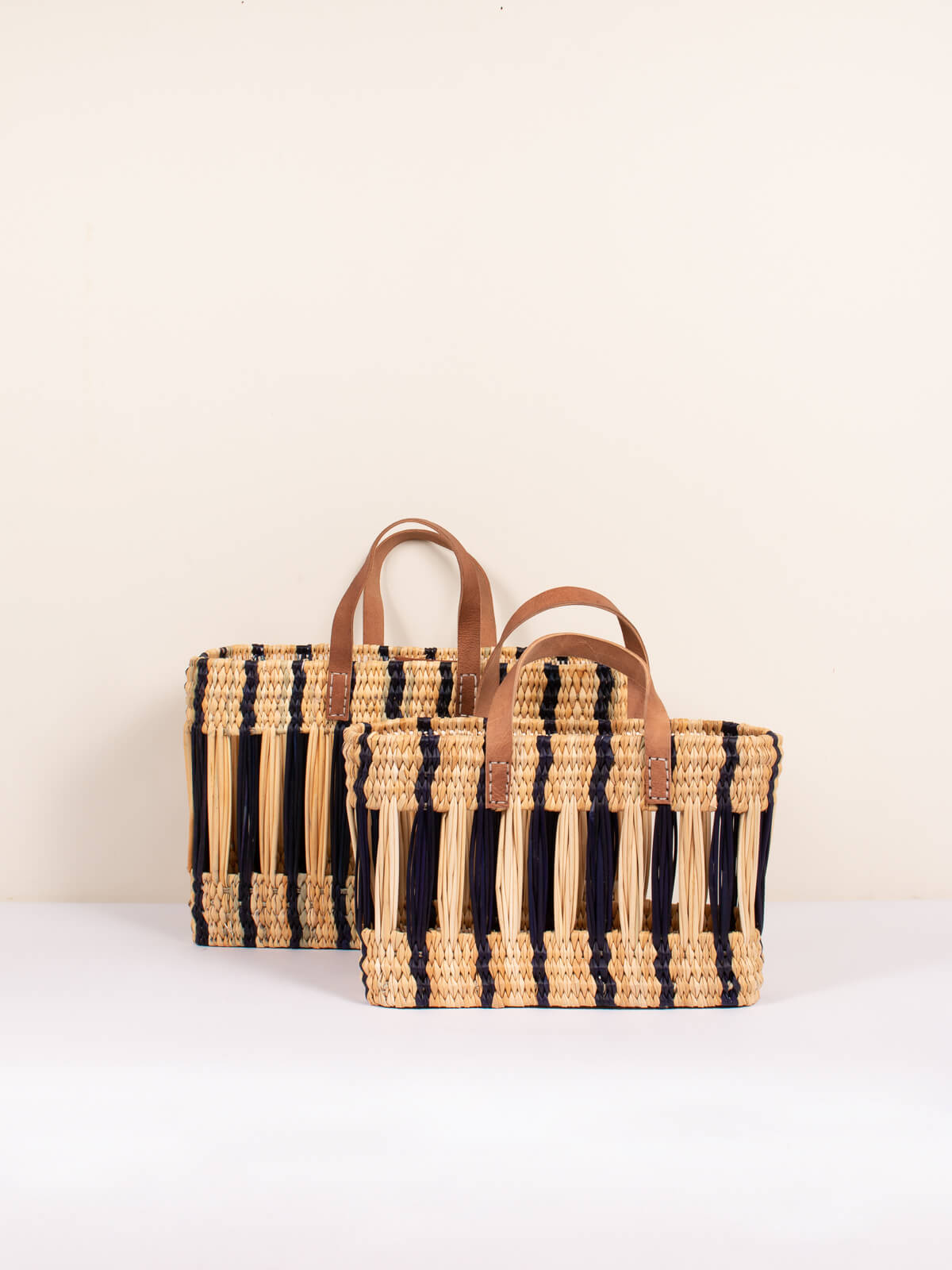 Decorative Reed Basket - indigo stripe