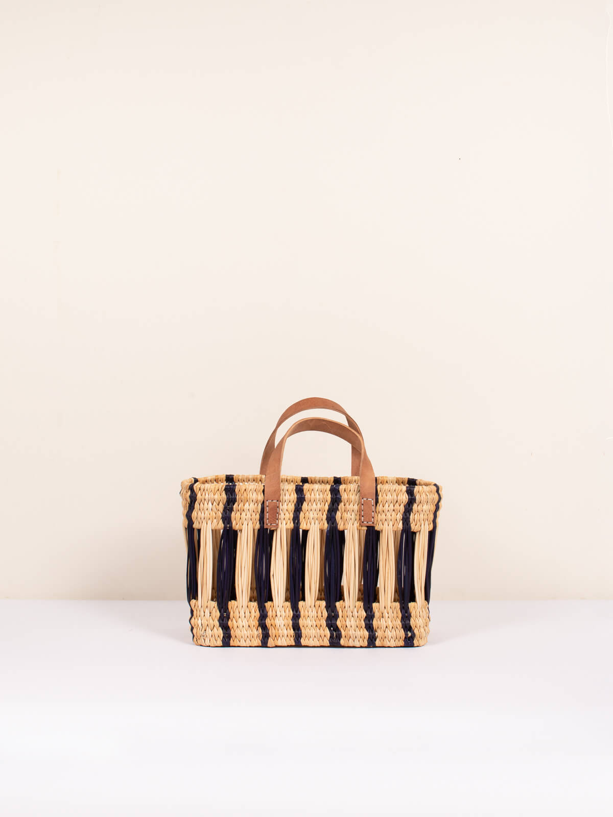Decorative Reed Basket - indigo stripe