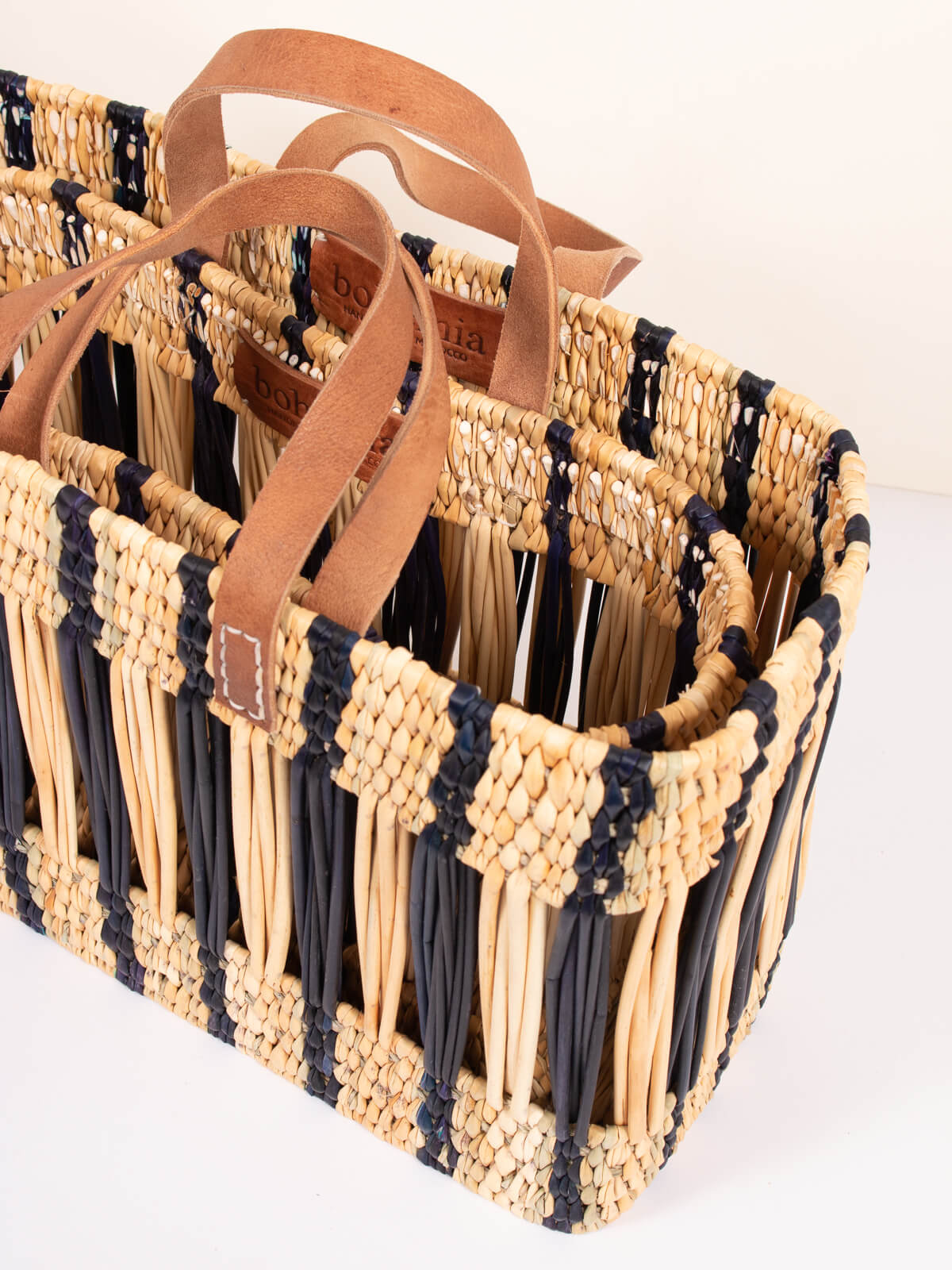 Decorative Reed Basket - indigo stripe