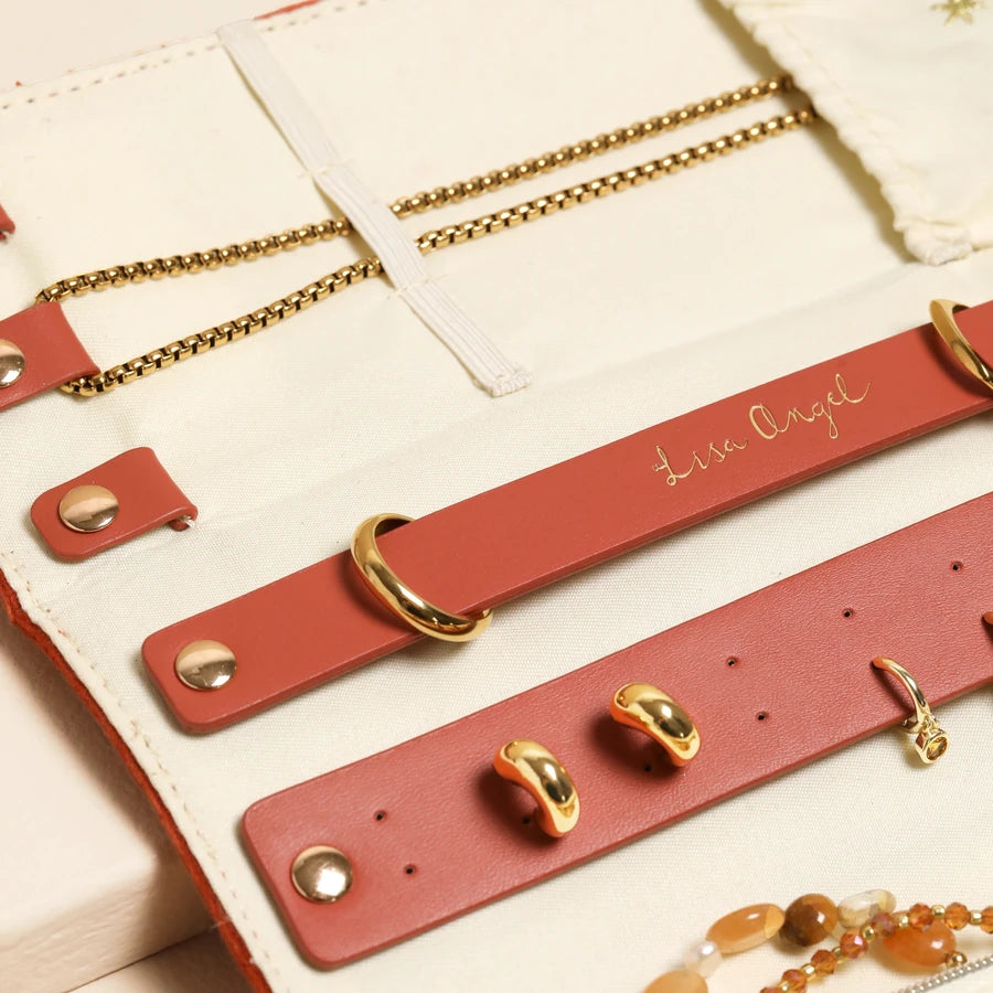 Rust Celestial Embroidered Velvet Jewellery Roll