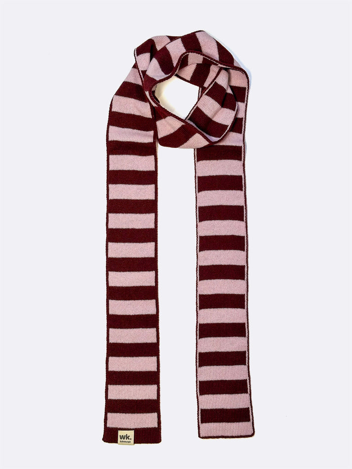 Narrow Stripe Scarf - Bramble Burgundy & Pale Pink