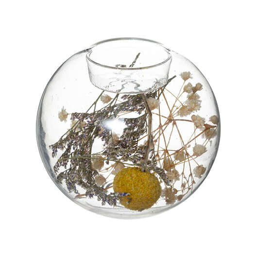 Round Tealight Holder with Dried Flowers