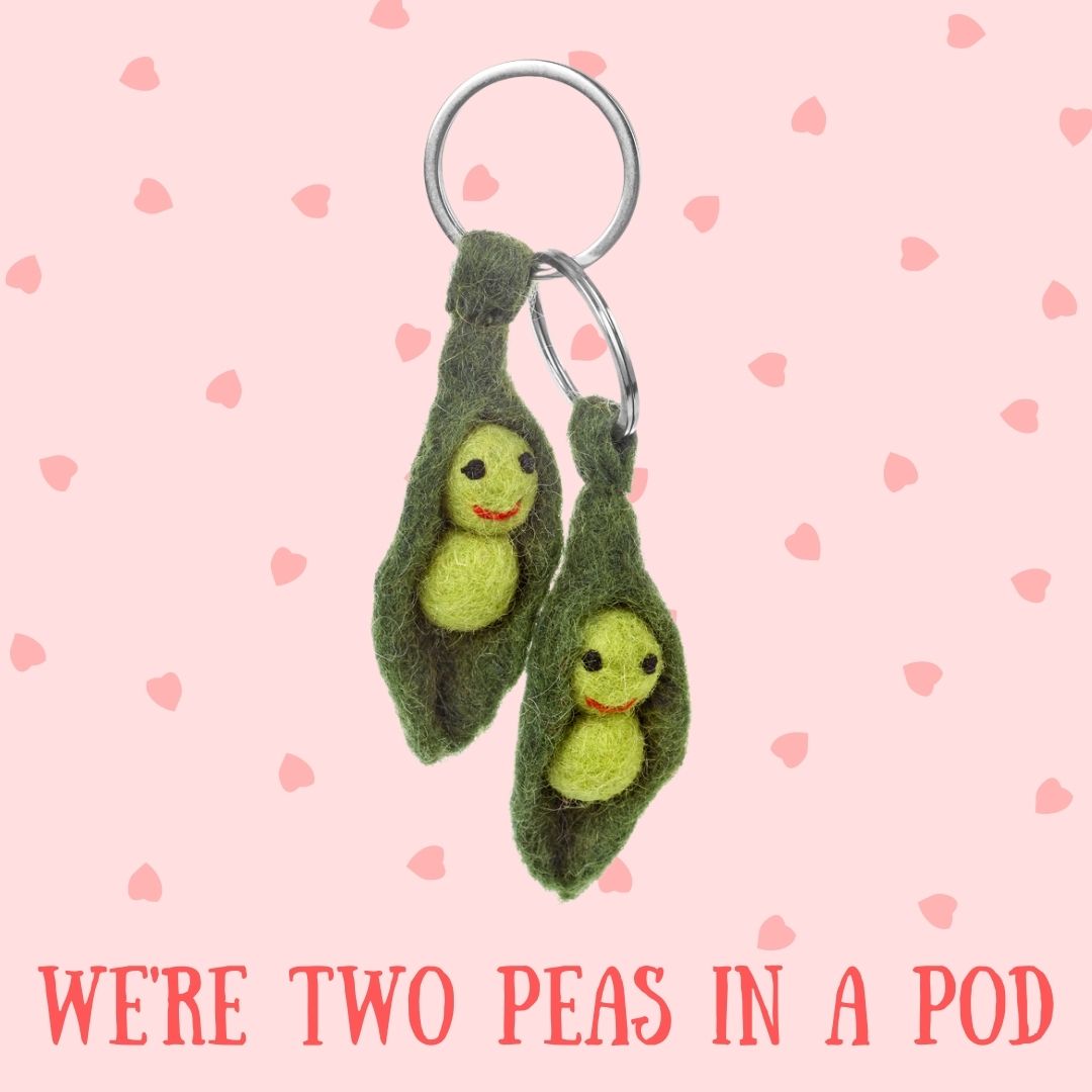 Handmade Felt Peas in a Pod Friendship Keyring